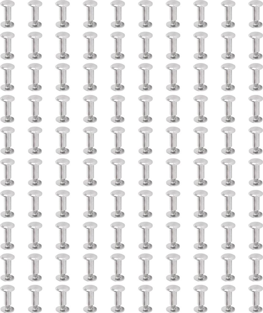 100 Sets Niet- und Schrauben M2.5 Edelstahl flach runde Kopfstollen für Kleidungsdekoration Lederhandwerk 3.5x8x7mm / 0.14x0.31x0.28in