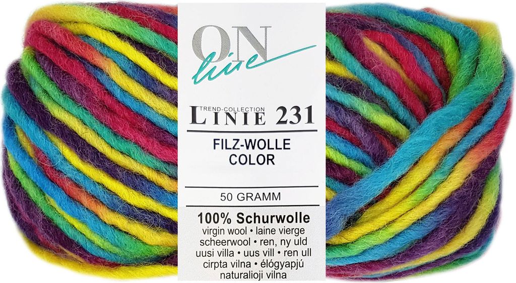 50 Gramm ONline Linie 231 Filzwolle Color 0105 Regenbogen Mix