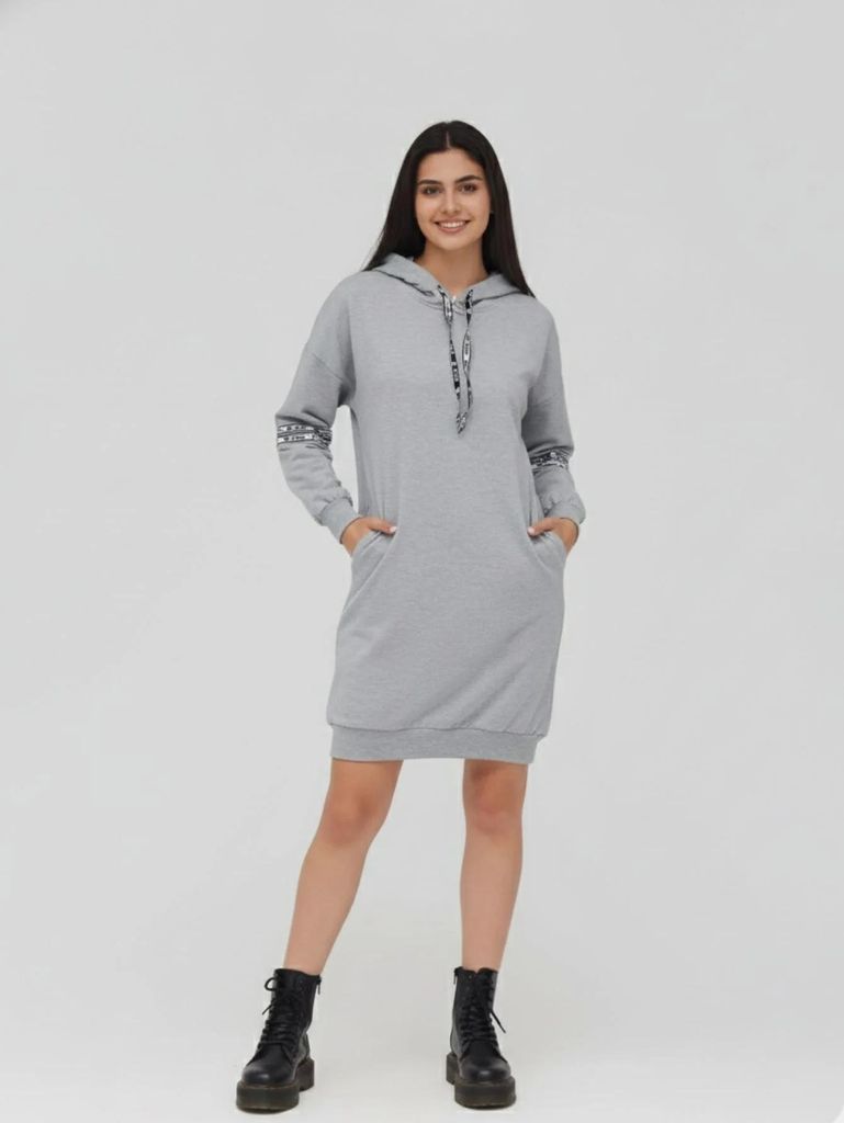 Kleid – Kurze Damen-Tunika mit langen Ärmeln aus Baumwolle, L