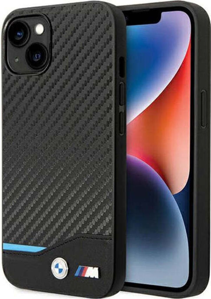 BMW Handyhülle iPhone 13 Schwarz Echtes Leder Carbon-Optik Produktbild 