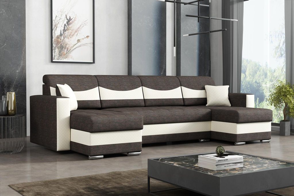 Ecksofa ENZO mit Schlaffunktion U-Form, Sofa mit Bettkasten, Wohnzimmersofa, Couch, Soffa, Bettsofa, Couchgarnitur- NEVADA 01- CAYENNE 15