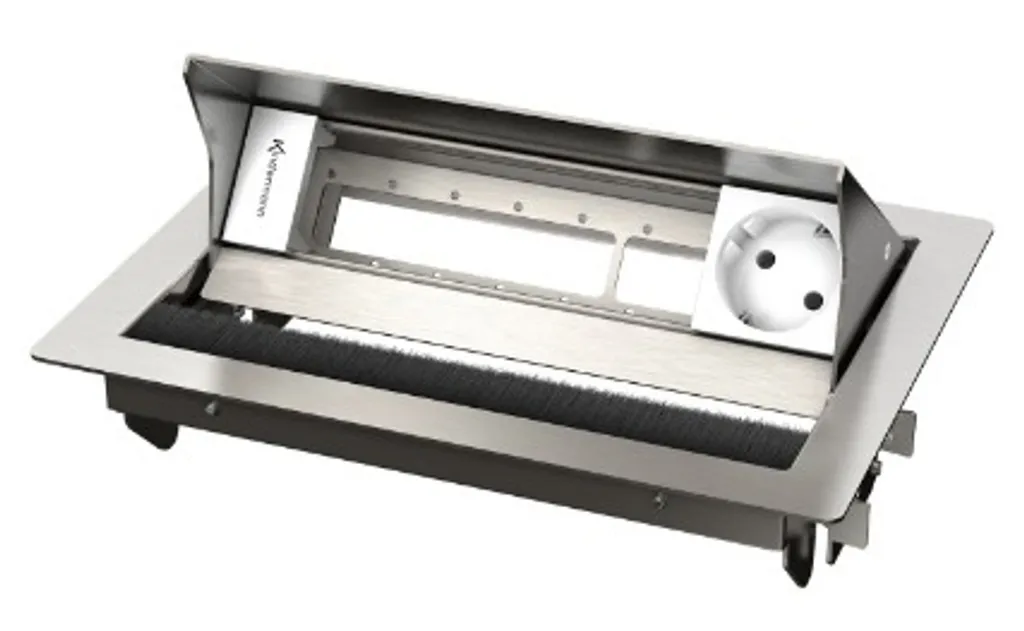 Boîtier Kindermann 7492000051 en acier brossé pour 4 prises bureau