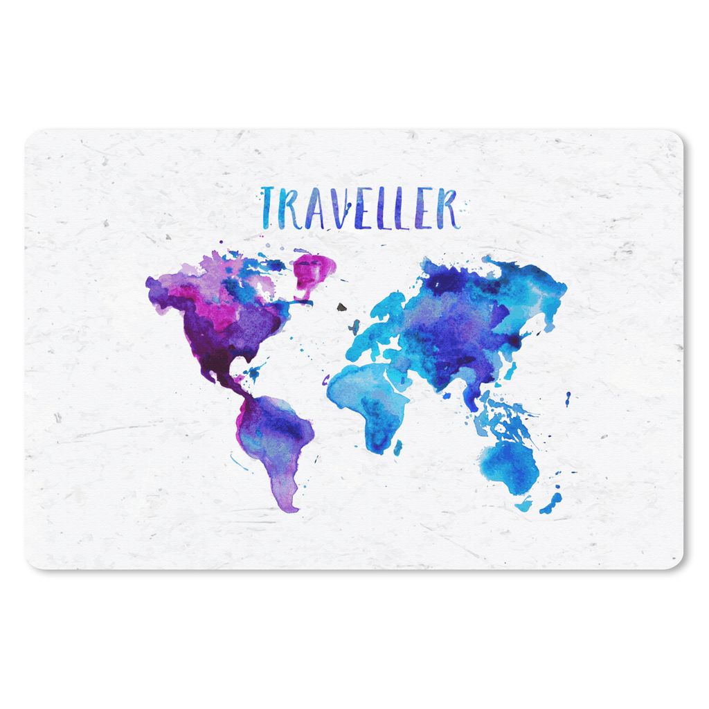 MuchoWow Mauspad Mousepad Weltkarte - Sprichwörter - Aquarelle 27x18 cm - Mousepads - Maus Mat - Pad - Mausunterlage - Büroartikel - Desk Matten