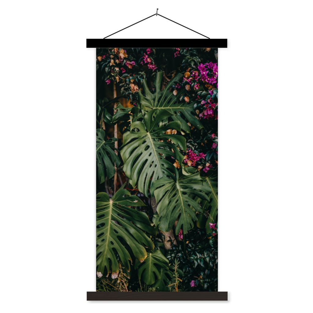 MuchoWow Textilposter Monstera (Lochpflanze) Hintergrund 90x180 cm mit schwarzem Rahmen - Dekoration Wohnzimmer