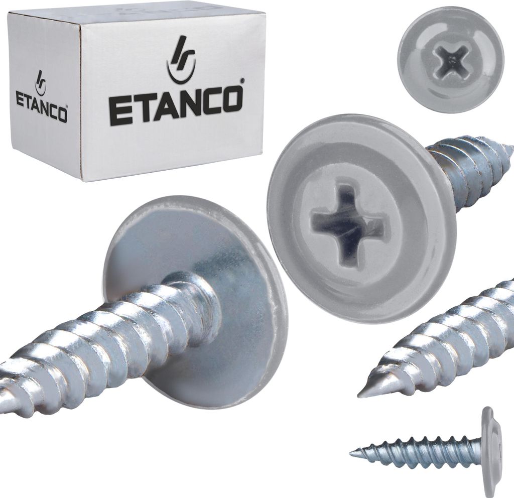ETANCO GM-S selbstschneidende Blechschrauben Flachkopf RAL 9006 Weißaluminium 4,2 x 16 mm 250 Stk.