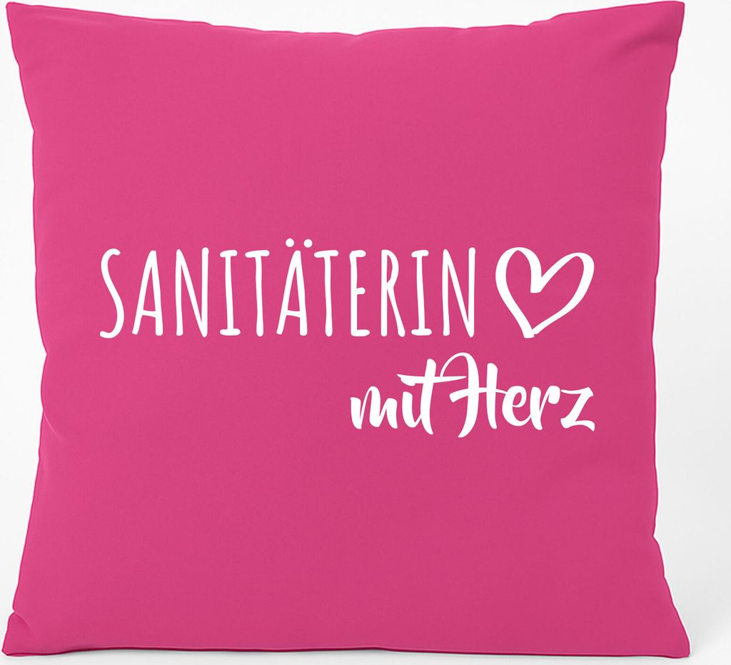 Huuraa Kissen Sanitäterin mit Herz 40x40cm mit Füllung Fuchsia Baumwolle Dekokissen Geschenkidee