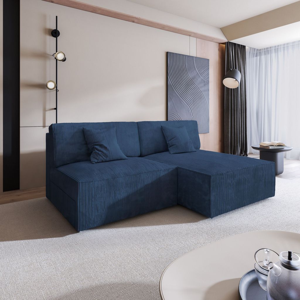 Masseno Ecksofa FIORO P mit Schlaffunktion L-Form, Sofa mit Bettkasten, Wohnzimmersofa, Couch, Soffa, Bettsofa, Couchgarnitur- Blau, POSO 05