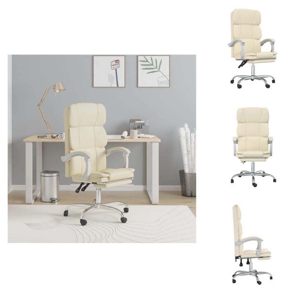vidaXL Bürostuhl mit Liegefunktion Creme Kunstleder - Bürostühle