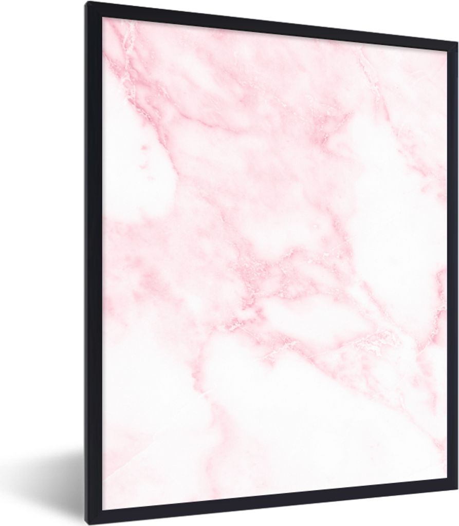 MuchoWow Gerahmtes Poster Marmor - Weiß - Rosa - Chic - Marmoroptik 60x80 cm - Poster mit Schwarzem Bilderrahmen Wandposter Rahmen Foto Bilder -...