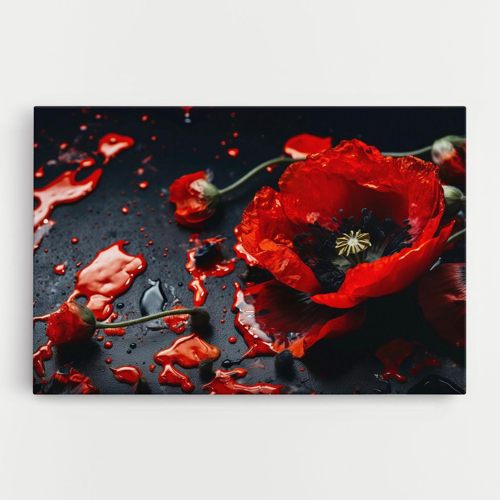 ARTHUB Leinwandbild 70x100 cm, Beautiful Red Poppy Liquid | Wohnzimmerdekoration, Hängende Bilder, Wanddekoration, Heimdekoration, Blumen, Mohnb...