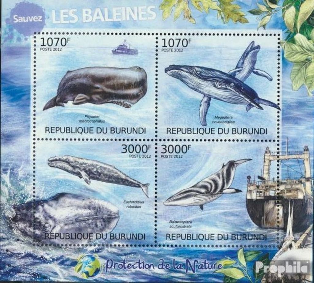 Briefmarken Burundi 2012 Mi 2605-2608 Kleinbogen (kompl.Ausg.) postfrisch Rettung der Wale