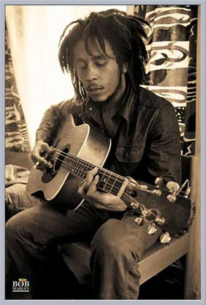 Affiche Bob Marley Sepia 61x91,5 cm avec cadre en plastique argenté