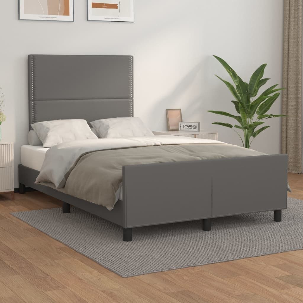 The Living Store Bettgestell mit Kopfteil Grau 120x200 cm Kunstleder