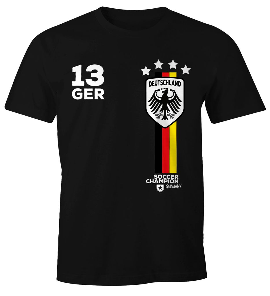 WM Fan Deutschland T-Shirt 4 Sterne schwarz Trikot Herren Weltmeister EM bis 5XL 