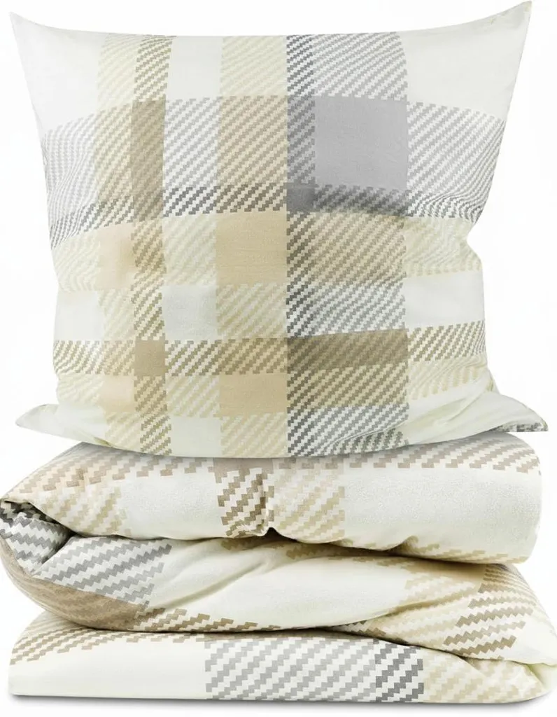 Beautissu Parure de lit 2 pièces en coton 155x220 cm beige avec taie