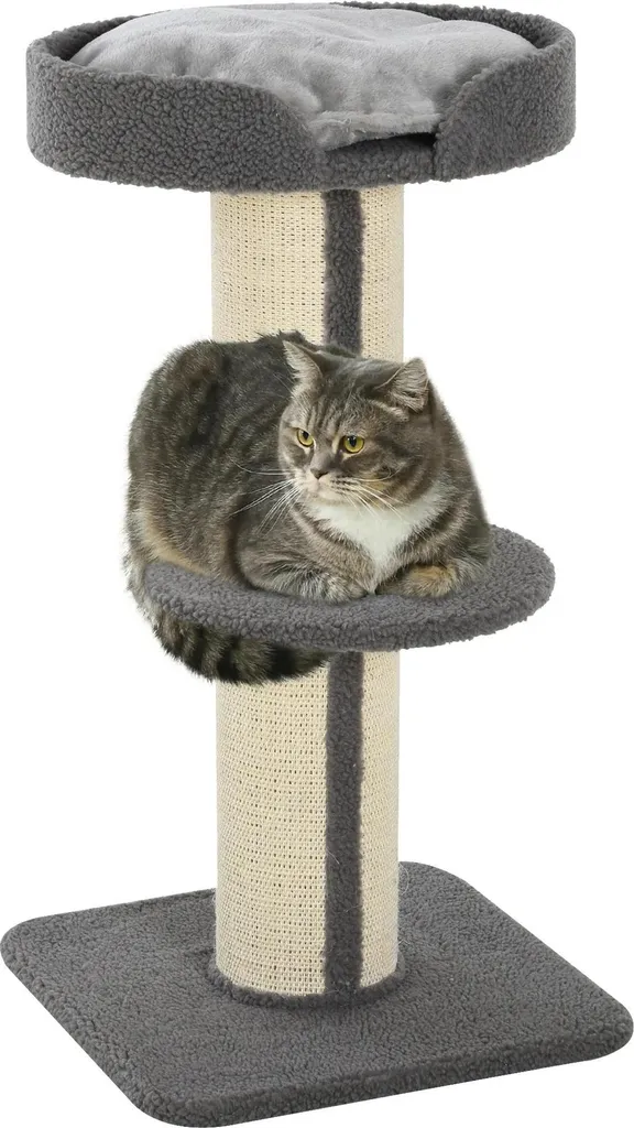 Arbre à chat stable en bois gris - Fini les griffes sur le canapé !