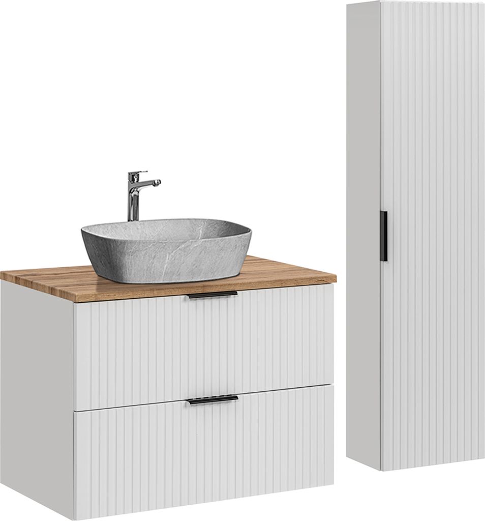 Waschtisch und Hängesäule 80.6cm Adriel mit 2 Schubladen, Weiß