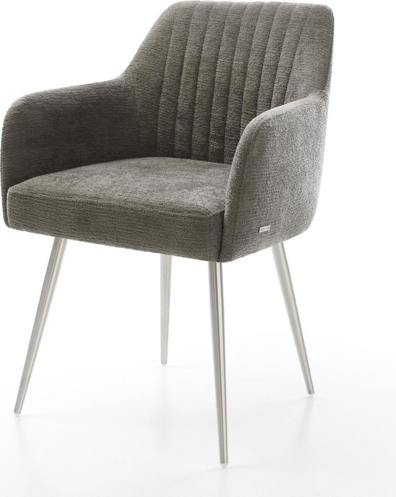 DELIFE Esszimmerstuhl Greg-Flex Bouclé Soft Schlamm 4-Fuß konisch Edelstahl Taschenfederkern