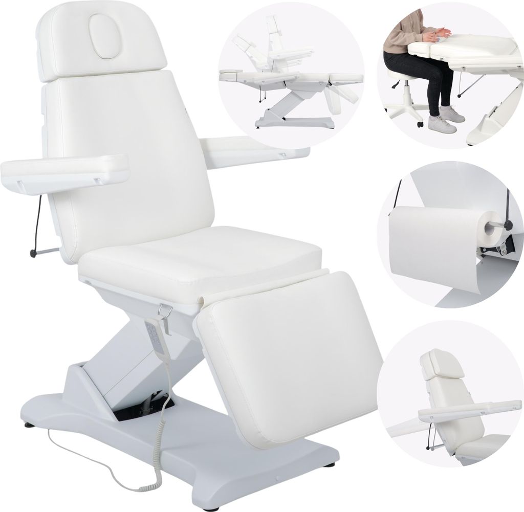 Habys Selia PRO 4 Kosmetikliege Massageliege Kosmetiksessel Kosmetikstuhl | Höhenverstellbar Elektrisch | Handfernbedienung | 204 x 63 cm | Weiß
