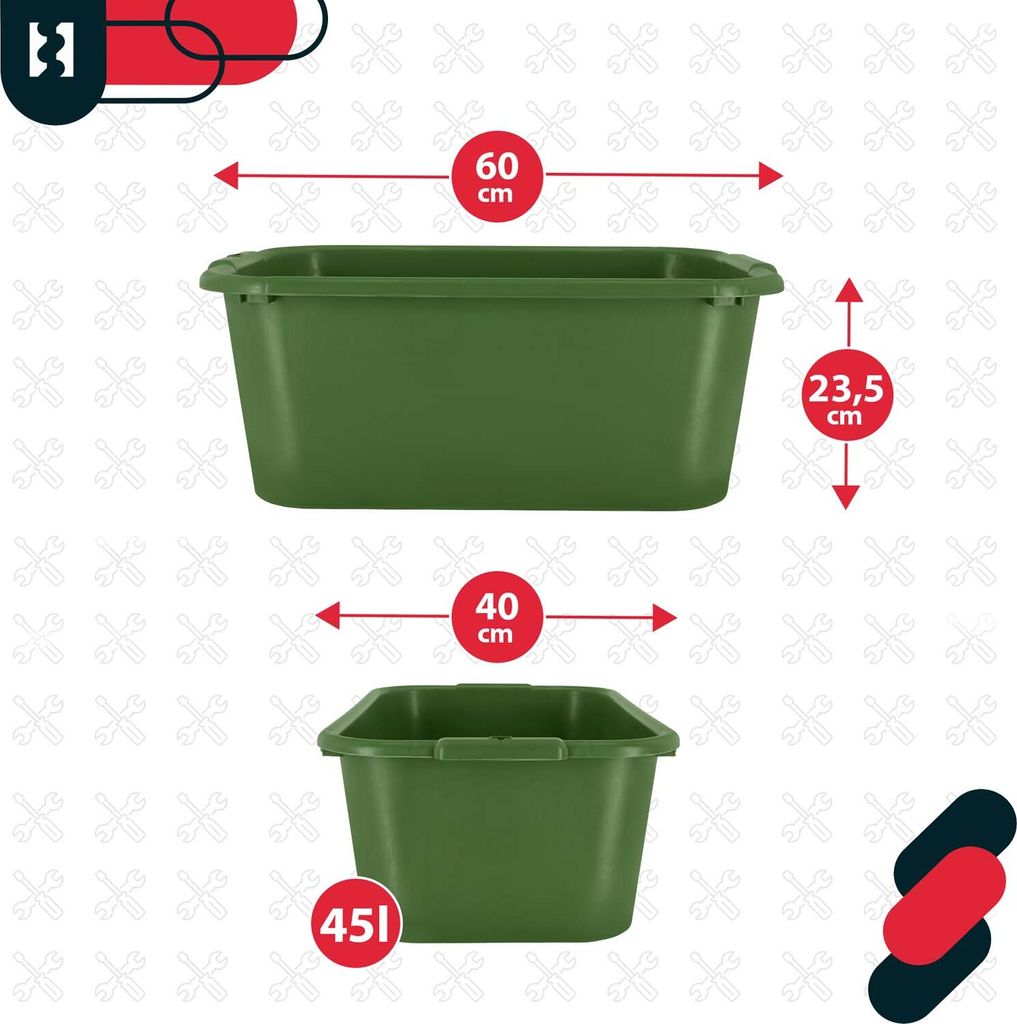 KOTARBAU® 3er Set Mörtelkübel eckig 45 L Grün Kunststoff