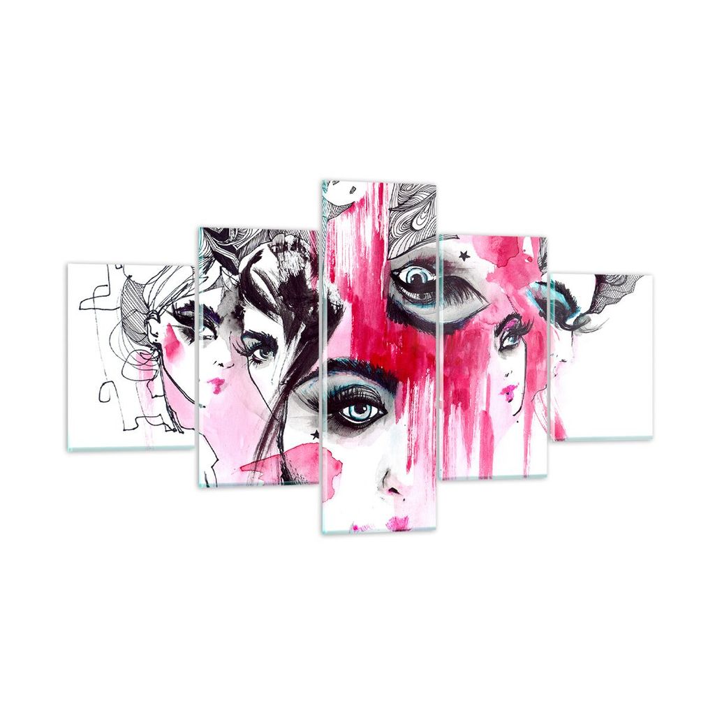 Bilder auf glas - Frauen Gesichter Augen illustration - 125x70cm - Glasbilder - Wandbilder - Kunstdruck - Wanddekoration aus Glas - Glas Bilder - W...
