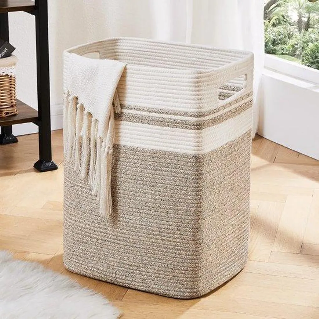 Coffre de rangement textile jaune à couvercle pour jouets et linge de maison