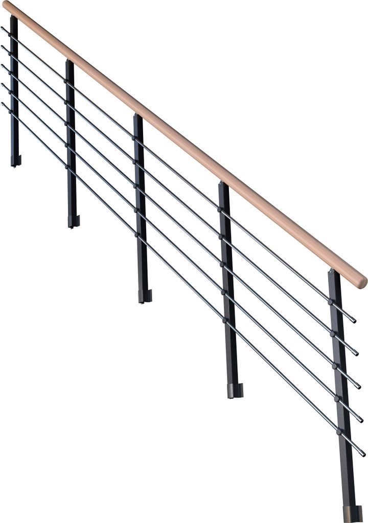 Treppengeländer Modell Kos Gerade-15 Stufen-Metall-Buche-Anthrazit DB 703