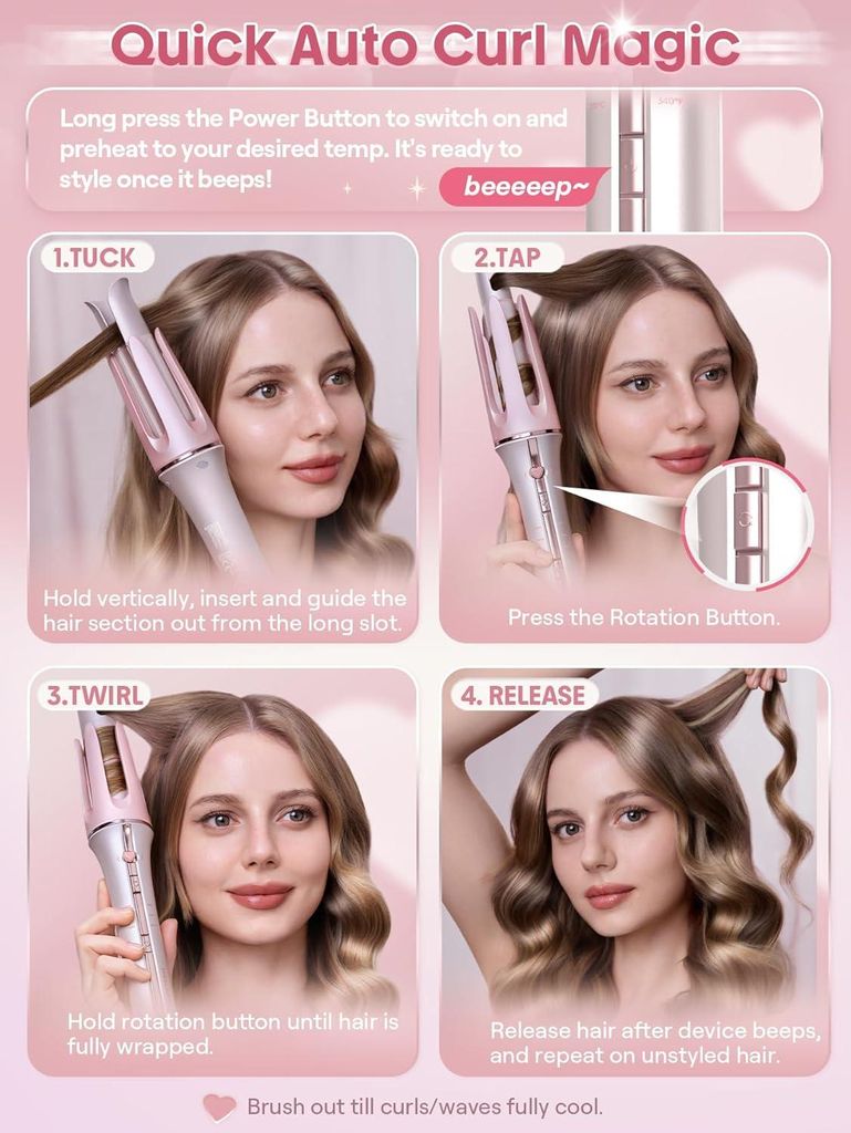 Automatischer Lockenstab 32mm One-Touch Lockenstyler selbstrotierend schnellaufheizend Keramikbeschichtung 3 Temperaturen Dual Voltage Haarstyling