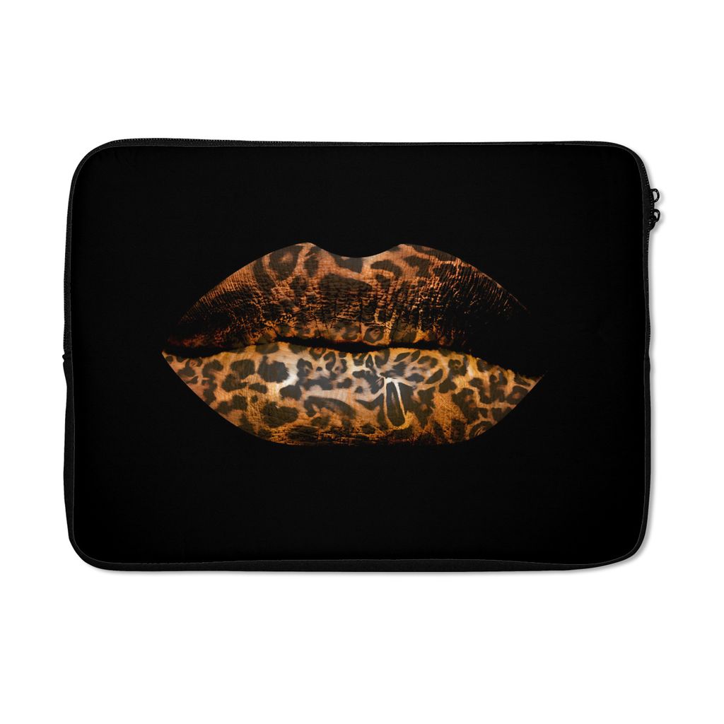 MuchoWow Laptop Hülle 13 Zoll Lippen - Tigerdruck - Schwarz Laptoptasche - Laptophülle - Sleeve - Rundumschutz