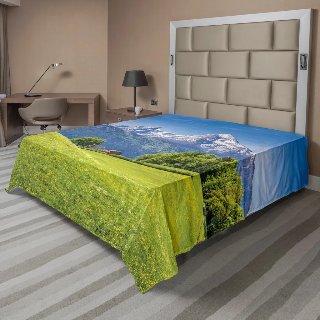 Drap plat anti-plis et doux pour lit double motif fleurs des Alpes