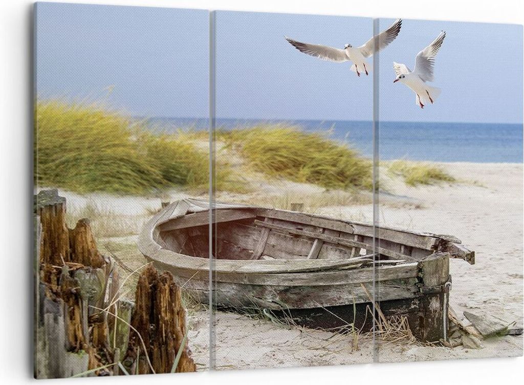 Bild auf Leinwand - Leinwandbild - 3 Teile - Strand Möwen £ódŸ - 105x70cm - Wand Bild - Wanddeko - Wandbilder - Leinwanddruck - Bilder - Wandde...