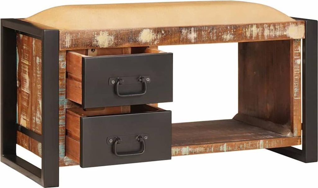 vidaXL Sitzbank mit Stauraum Mehrfarbig Massivholz Altholz