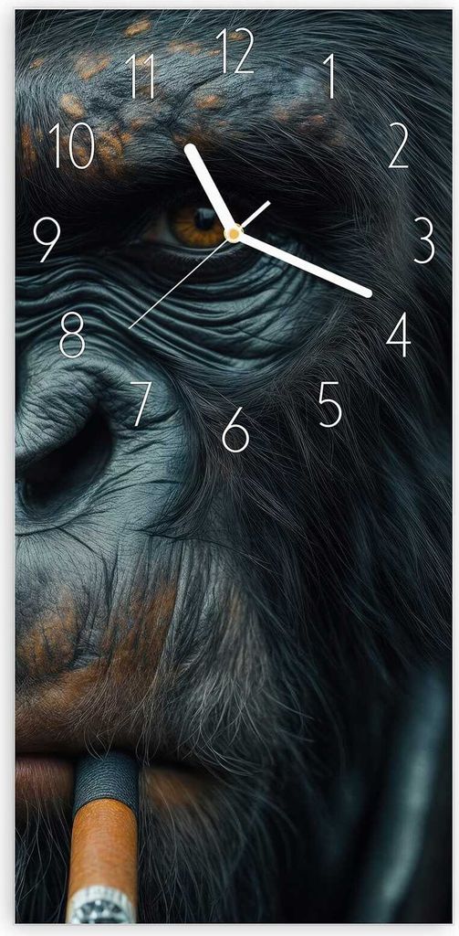 Wanduhr aus Glas mit Motiv Rauchender Affe- 30 x 60 cm - inkl. Aufhängesystem