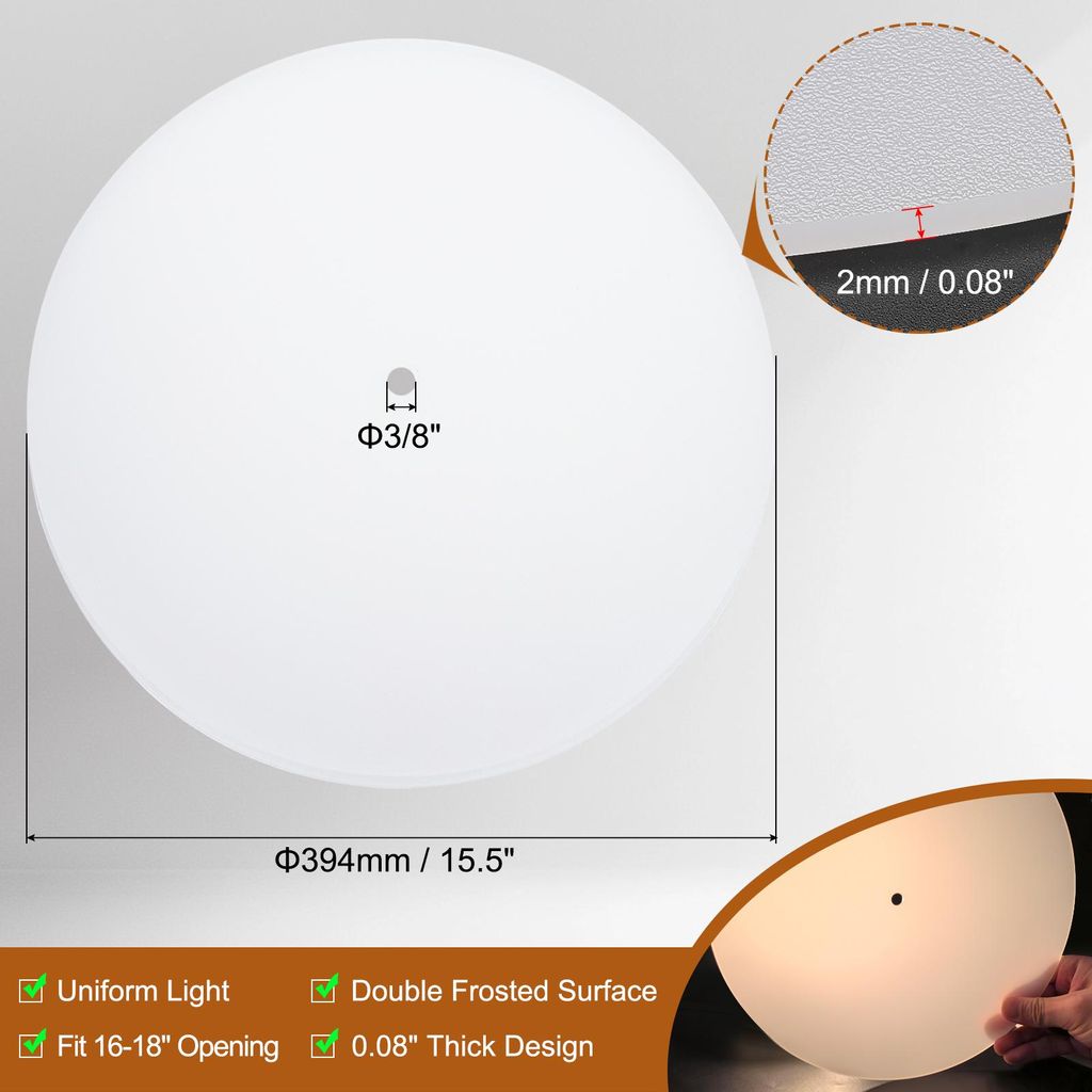 Lampenschirm Diffusor, 394mm Durchmesser mit 10mm Mittelloch Runder Diffusor 2mm Dicke Fš¹r Trommel Lampenschirme Passt 16-18" ?ffnungen, Mattwei?