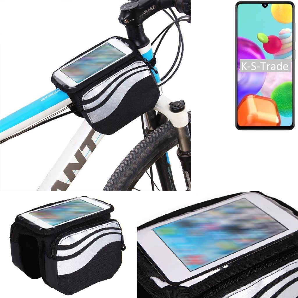 K-S-Trade Rahmentasche Fahrrad-Halterung kompatibel mit Samsung Galaxy A41 Rahmenhalterung Fahrrad Handyhalterung Fahrradtasche Handy Smartphone