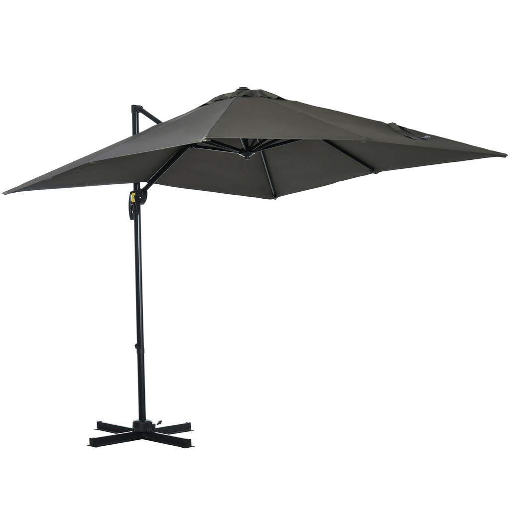 Outsunny Sonnenschirm 245 x 245 cm Gartenschirm Ampelschirm mit Kurbelvorrichtung Drehbarer Kurbelschirm verstellbar Roma Schirm Grau