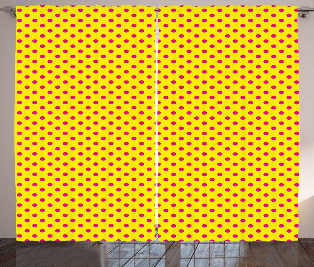 ABAKUHAUS Rosa Tupfen Rustikaler Vorhang, Spot Wiederholung Niedlich, Wohnzimmer Universalband Gardinen mit Schlaufen und Haken, 280 x 225 cm, Mage...