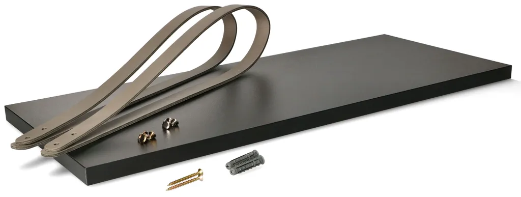 Étagère Flottante Grise 80 cm et Support Cuir pour Déco Murale Design