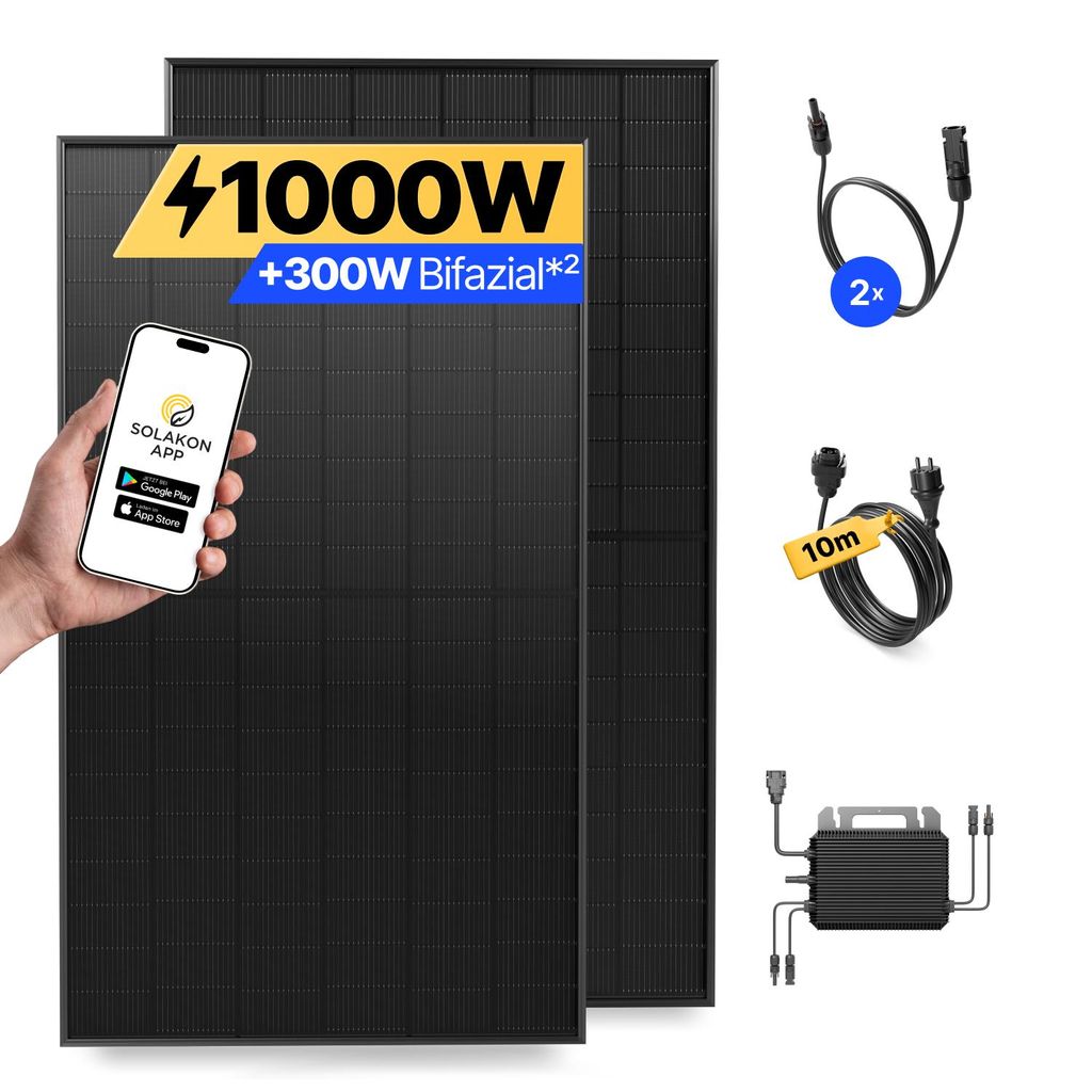 Balkonkraftwerk 1000W Solaranlage Steckerfertig Komplettset Produktbild 