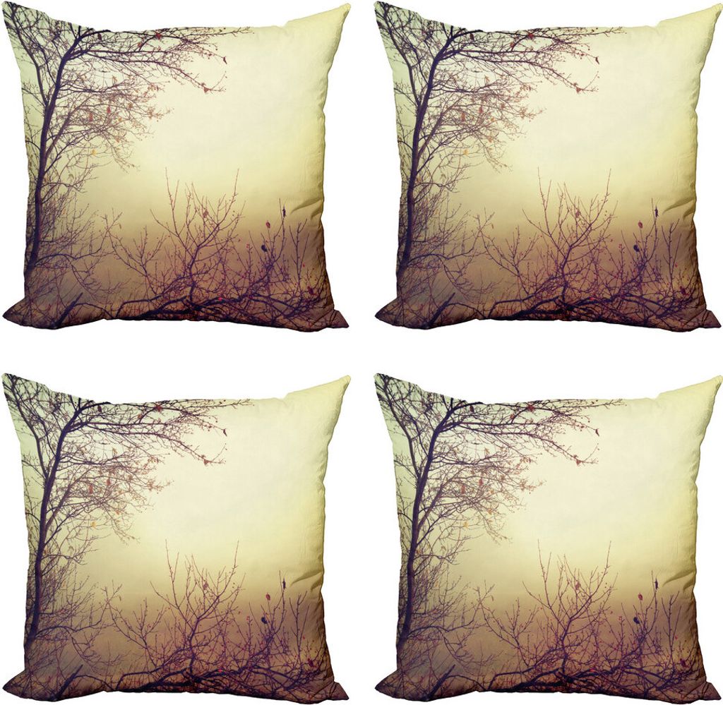 ABAKUHAUS Natur Kissenbezug Set (4 Stück), Vintage Leafless Herbst, Moderner Doppelseitiger Digitaldruck, 60 cm x 60 cm, Sepia