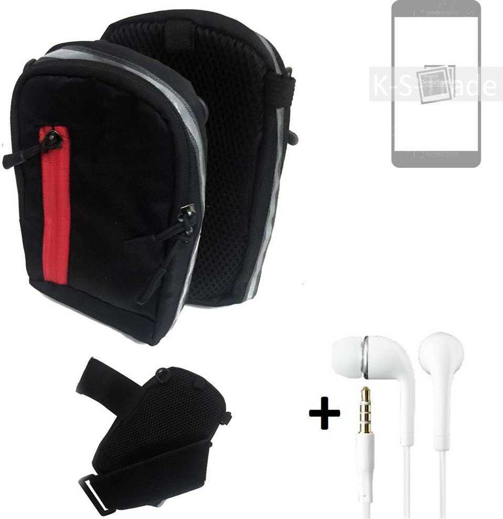 K-S-Trade Outdoor Gürteltasche Holster Umhängetasche + Kopfhörer kompatibel mit Samsung Galaxy S22 schwarz Handy Tasche Case travelbag Schutzhülle