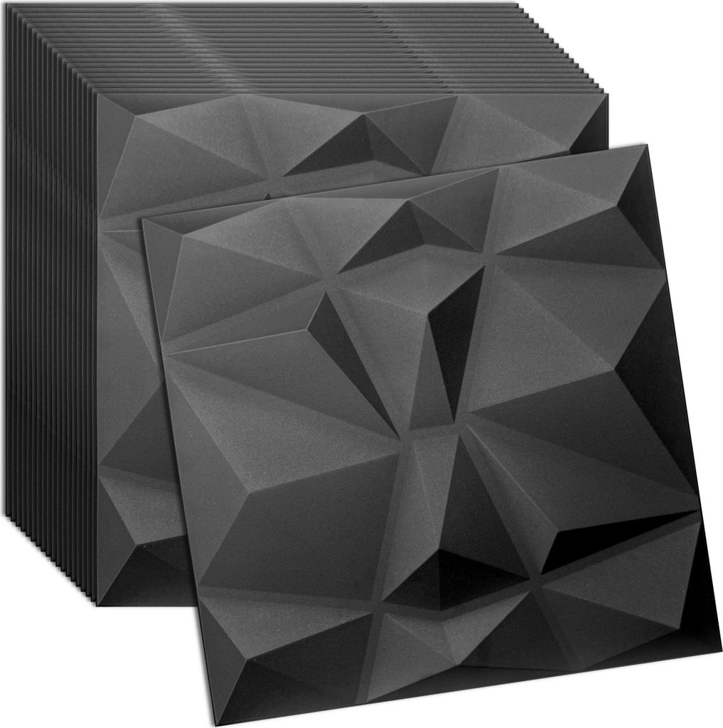 Verdico | 3D Wandpaneel Polystyrol - 50x50 cm - Schwarz - 24 Stück - Edles Design für stilvolle Innenräume, Wand- & Deckenverkleidung