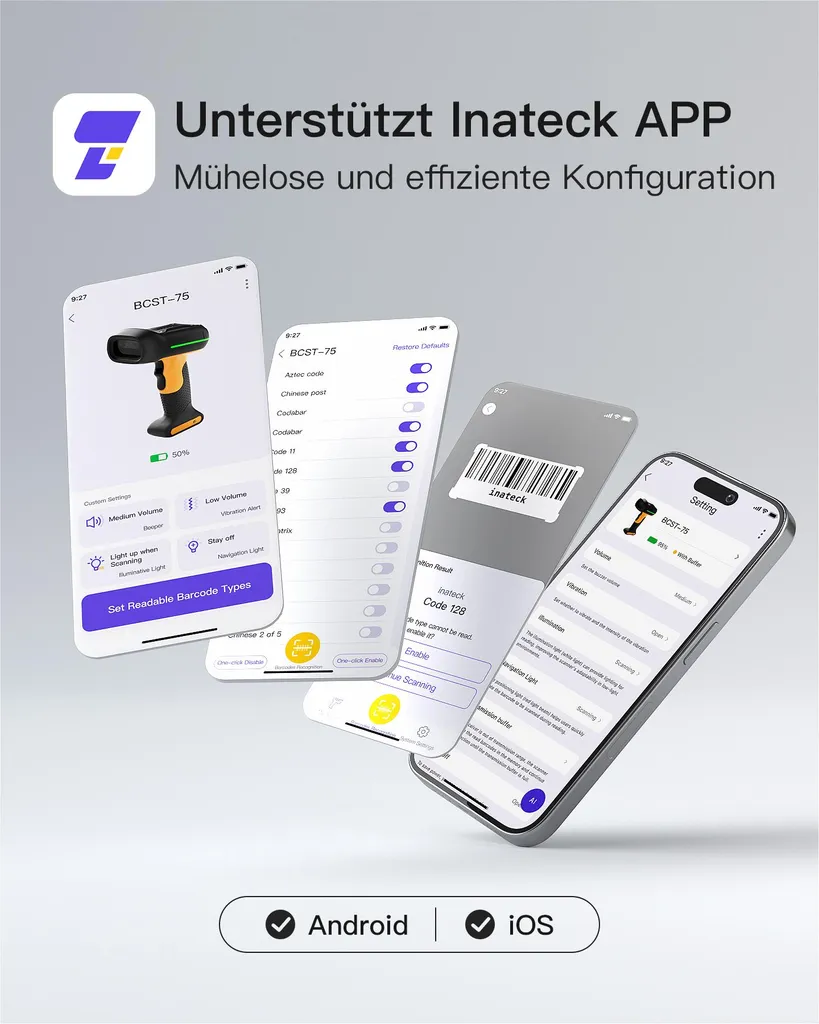 Douchette Code-Barres Inateck BCST-75 Noir avec Mémoire Interne 2Mo - 8