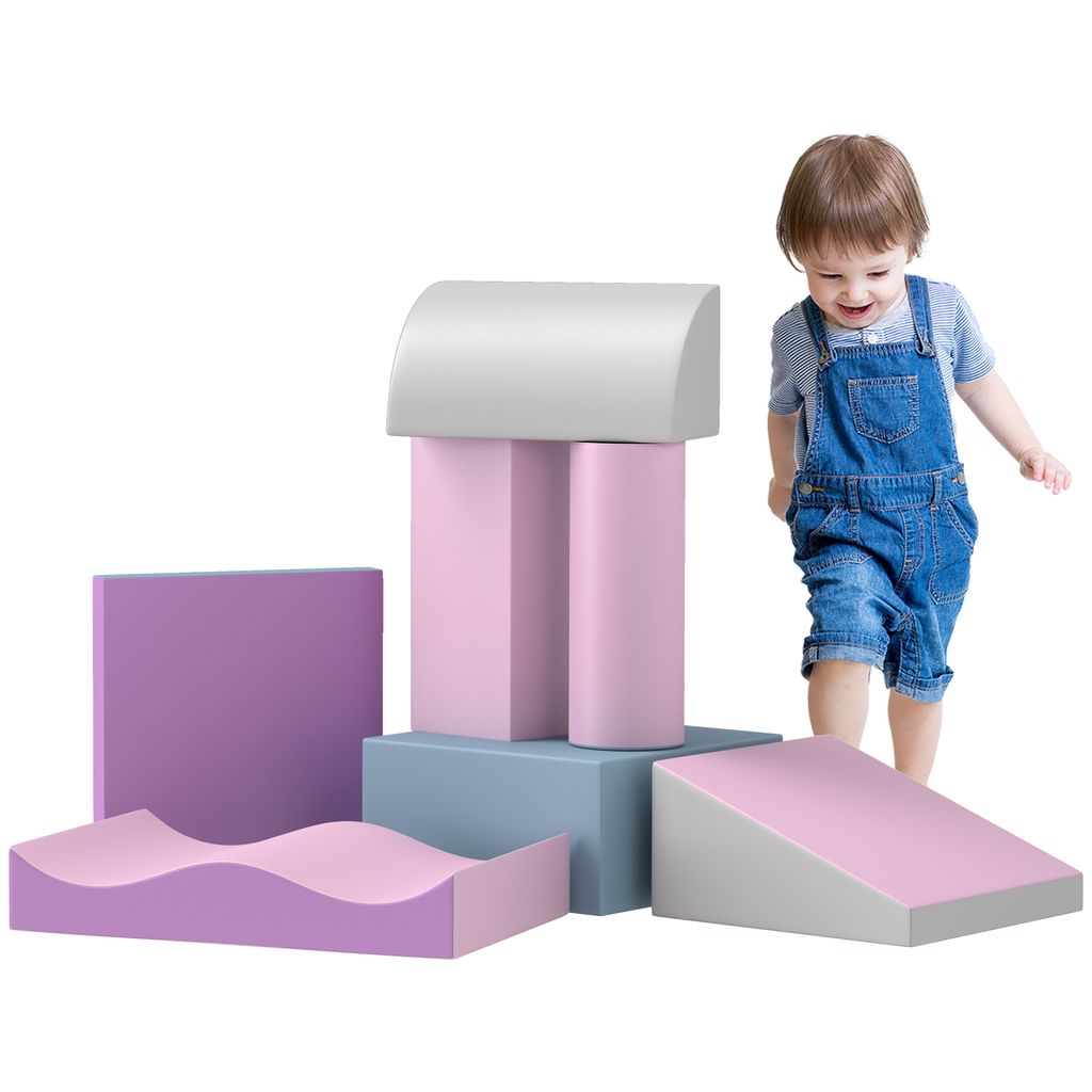 HOMCOM Softbausteine 7er-Set Schaumstoff Bausteine Riesenbausteine Bauklötze Bauspielzeug Schaumstoffblöcke für 1-3 Jahre alt Kinder Kunstleder EPE