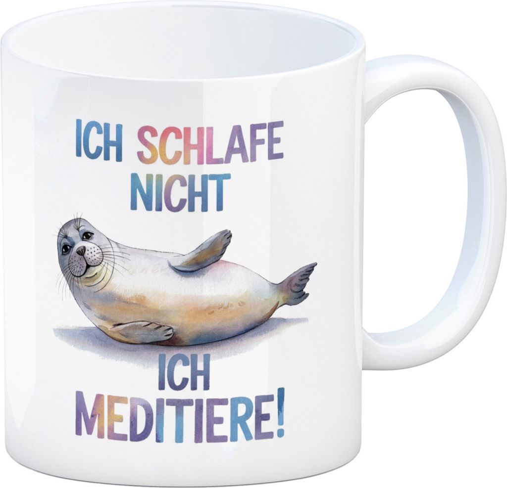 Robbe - schlafe nicht sondern meditiere Kaffeebecher Produktbild 