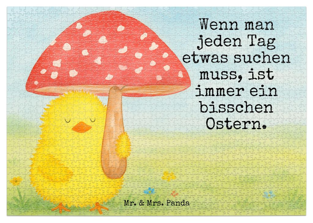 Mr. & Mrs. Panda Puzzle Küken Fliegenpilz Design 1500 Teile - Weiß - Geschenk, 1000, Glückspilz, Ostern, Frohe, Puzzlespiel, 2000, 500, Ostergr...