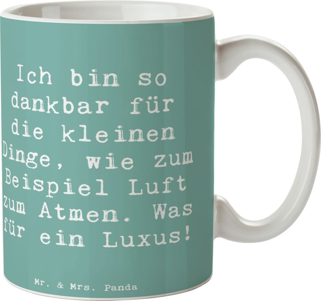 Mr. & Mrs. Panda Teetasse Spruch Dankbarkeit für kleine Dinge - Meeresbrise - Geschenk, Luxus, haferl, Luft zum Atmen, Tasse, Lebensfreude, Alltag...
