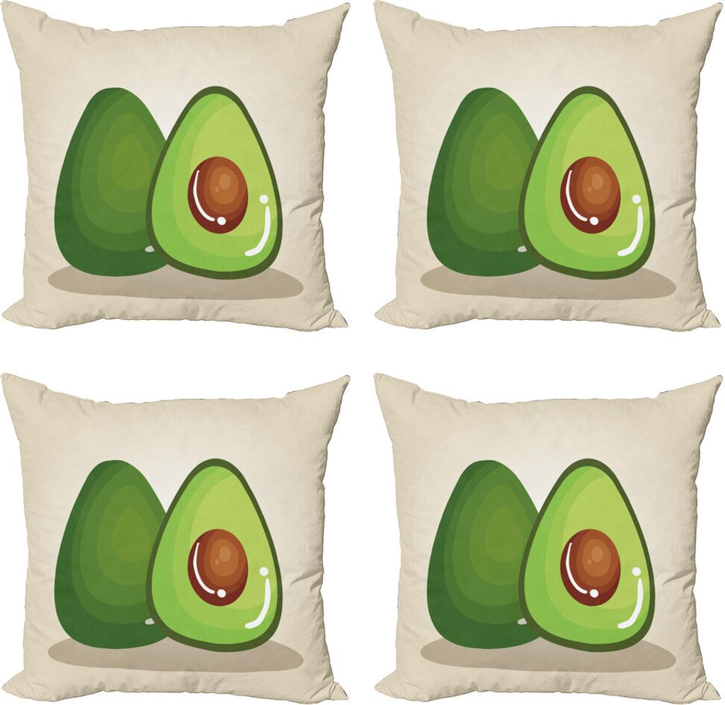 ABAKUHAUS Avocado Kissenbezug Set (4 Stück), Bio-Frische Theme, Moderner Doppelseitiger Digitaldruck, 40 cm x 40 cm, Mehrfarbig