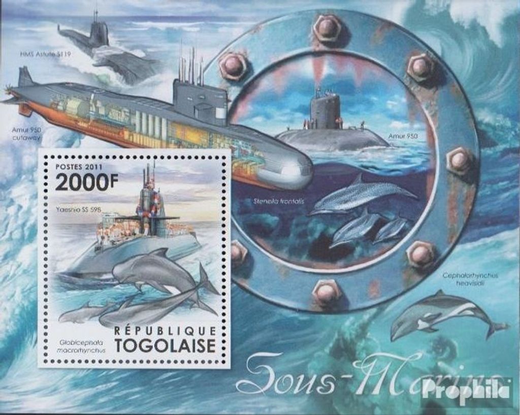 Briefmarken Togo 2012 Mi Block681 (kompl.Ausg.) postfrisch Kleinwale und Unterseeboote