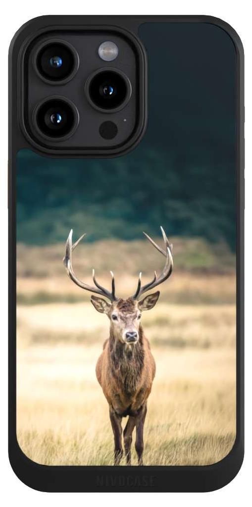 NIVOCASE Hülle für Apple iPhone 15 Pro Max Handyhülle NIVOcore Case Schwarz Hirsch Wald Wiese